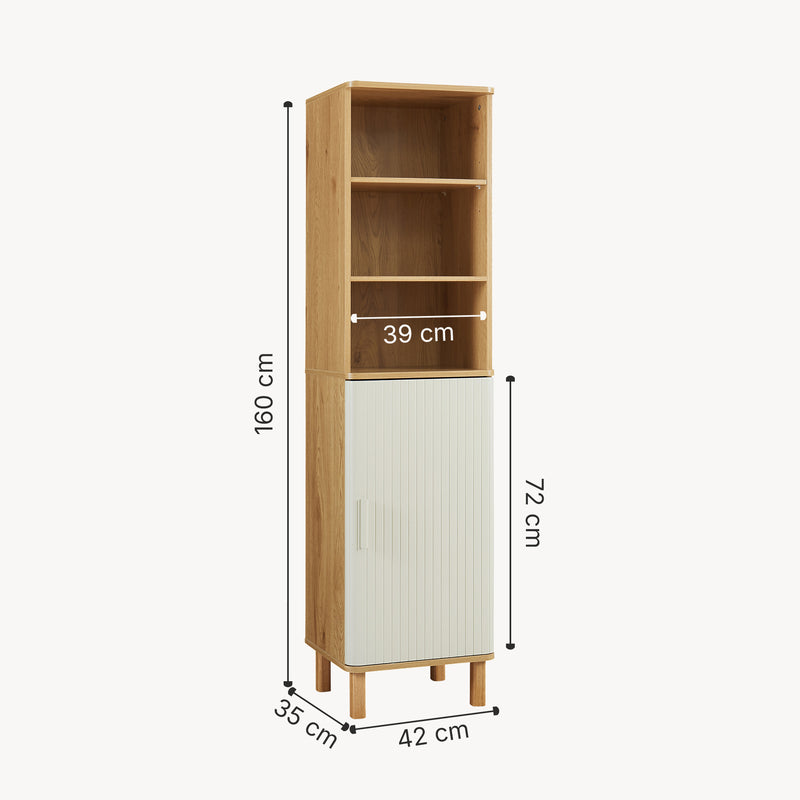 Maßskizze Hochschrank Ferrersp 160x42x35 cm Eicheoptik/Sandfarben [en.casa]