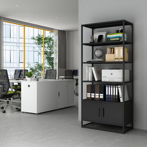 Bücherregal mit Schrank Hailuoto 80x40x180 cm Stahl Schwarz, matt [en.casa]