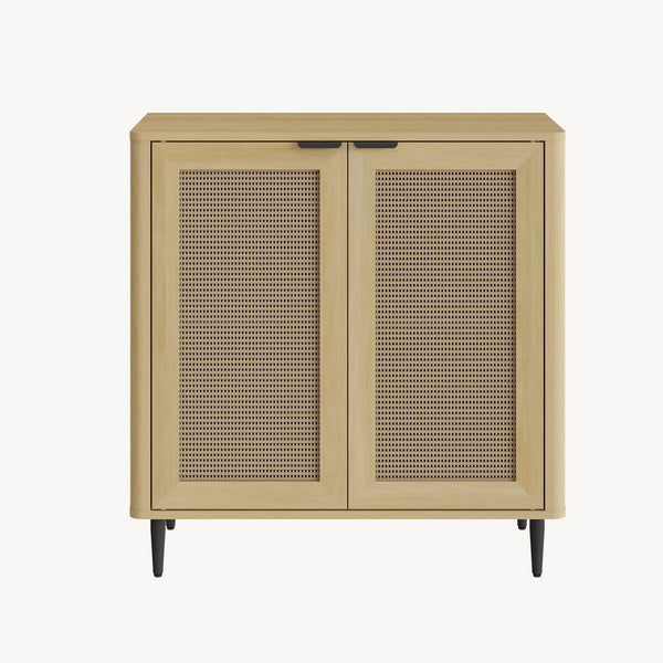 Sideboard Lukhomso 83x80x40 cm Eicheoptik/Rattanoptik [en.casa]