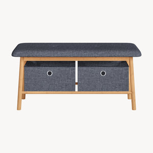 Sitzbank Vad mit 2 Aufbewahrungsboxen 90x30x45 cm Natur/Grau [en.casa]