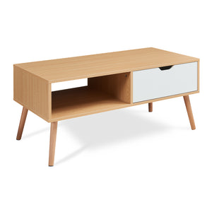 Couchtisch Bordkak mit Schublade 100x48x45 cm Eicheoptik/Weiß [en.casa]