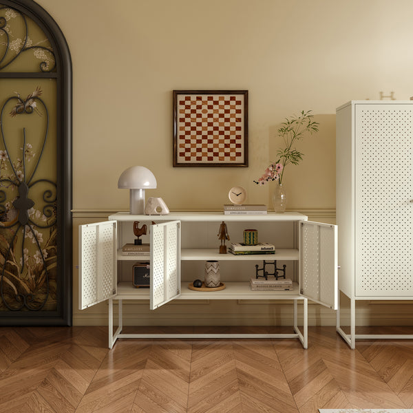 Sideboard Viitasaari 120x40x80 cm Stahl Cremeweiß [en.casa]