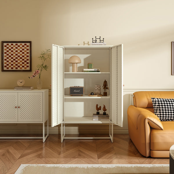 Highboard Viitasaari 150x80x40 cm Stahl Cremeweiß [en.casa]