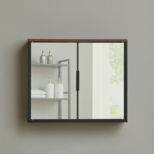 Spiegelschrank Trond 50x60x15 cm Schwarz/Walnussoptik [en.casa]