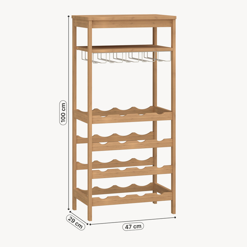 Maßskizze Weinregal Fillby 100x47x29 cm Bambus Natur [en.casa]