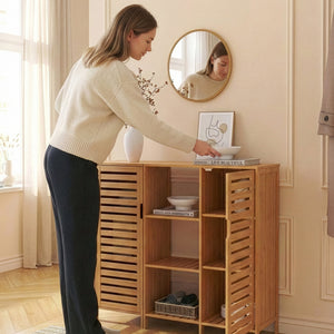Beistellschrank Hakseri 2-tlg. 87x99x33 cm Bambus Natur [en.casa]