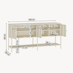 Sideboard Kliri Stahl 160x40x80 cm Cremeweiß [en.casa]