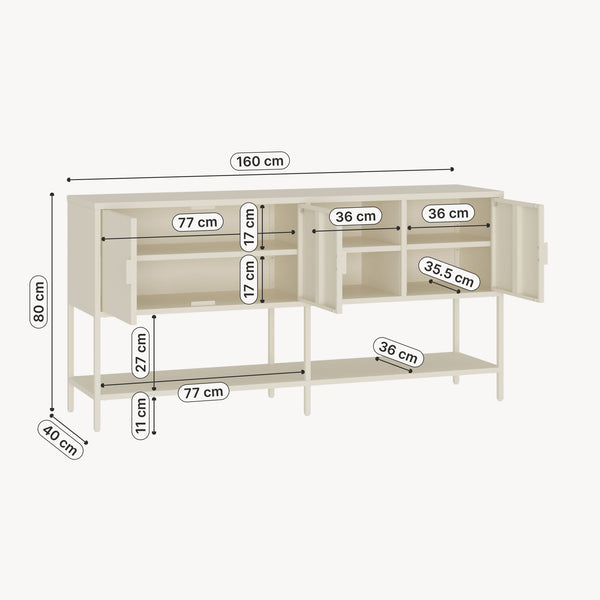 Sideboard Kliri Stahl 160x40x80 cm Cremeweiß [en.casa]