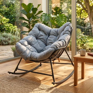Korb-Schaukelstuhl Villeneuve 85x90x91 cm Schwarz/Grau [en.casa]