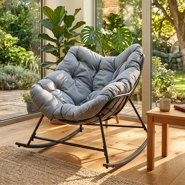 Korb-Schaukelstuhl Villeneuve 85x90x91 cm Schwarz/Grau [en.casa]