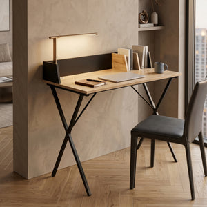 Schreibtisch Kappespoo 84x80x50 cm Schwarz/Eicheoptik [en.casa]