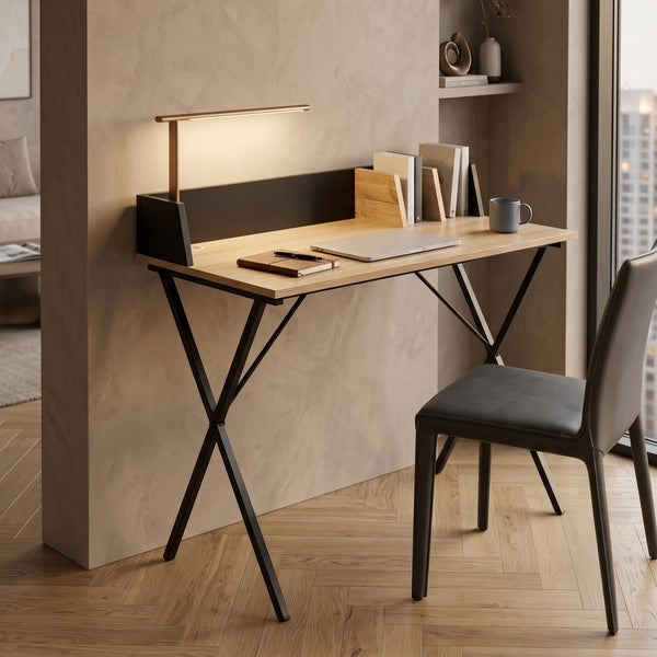 Schreibtisch Kappespoo 84x80x50 cm Schwarz/Eicheoptik [en.casa]
