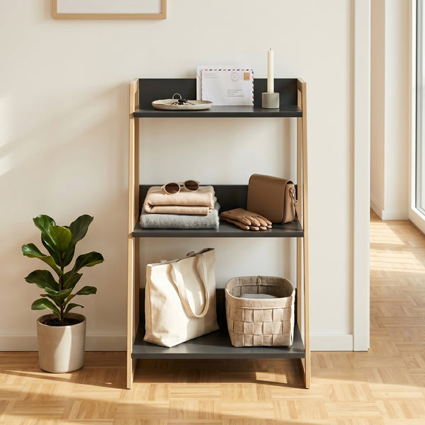Leiterregal Kuomi 84x53x47 cm Beige/Dunkelgrau [en.casa]