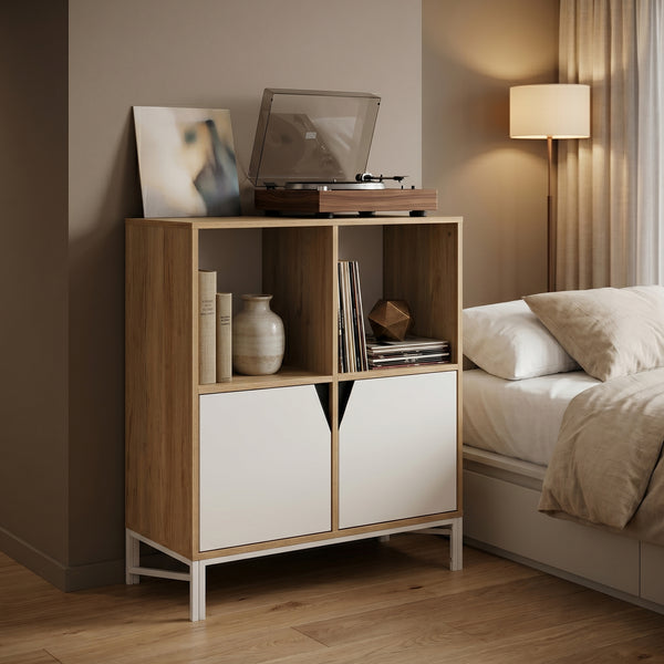 Kommode Kerrköndam 94x76x40 cm Eicheoptik/Weiß [en.casa]