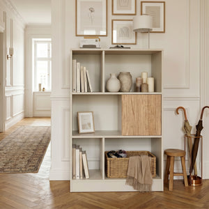 Bücherregal Karena 112x70x30 cm Cremeweiß/Eicheoptik [en.casa]
