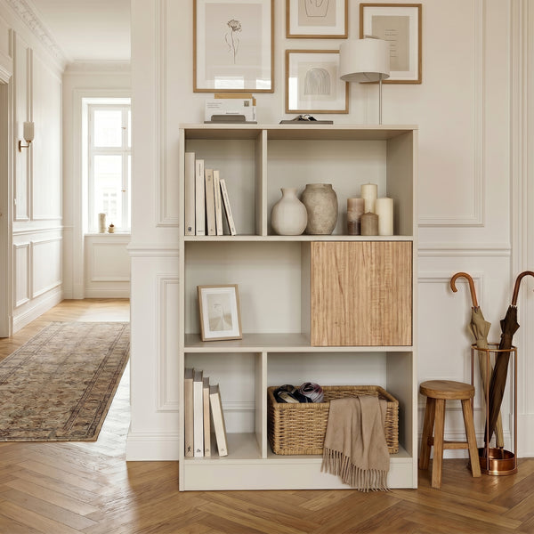 Bücherregal Karena 112x70x30 cm Cremeweiß/Eicheoptik [en.casa]