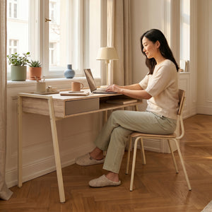Schreibtisch Boderas 107x55x78 cm Beige/Travertin [en.casa]