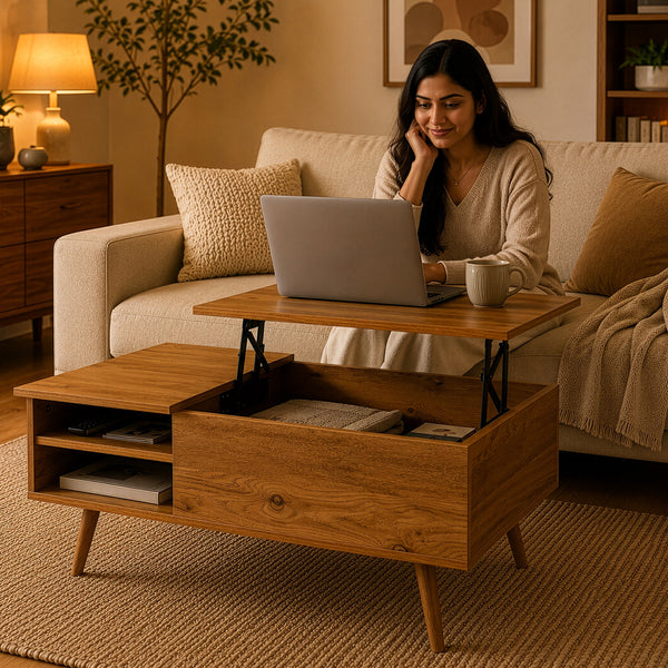 Couchtisch Vasdabod mit Liftplatte 96x59x50 cm Eicheoptik [en.casa]