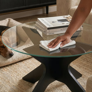 Couchtisch Imi mit Glasplatte Ø70x35 cm Schwarz/Grau [en.casa]