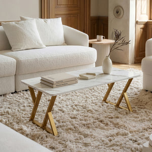 Couchtisch Nolu 120x60x46 cm Goldfarben/Marmoroptik, weiß [en.casa]