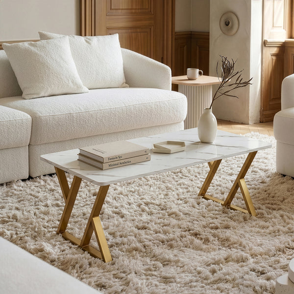 Couchtisch Nolu 120x60x46 cm Goldfarben/Marmoroptik, weiß [en.casa]