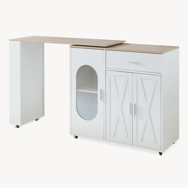 Rollbare Kücheninsel mit drehbarer Arbeitsplatte Kudebola 115x40x94 cm Eicheoptik/Weiß [en.casa]