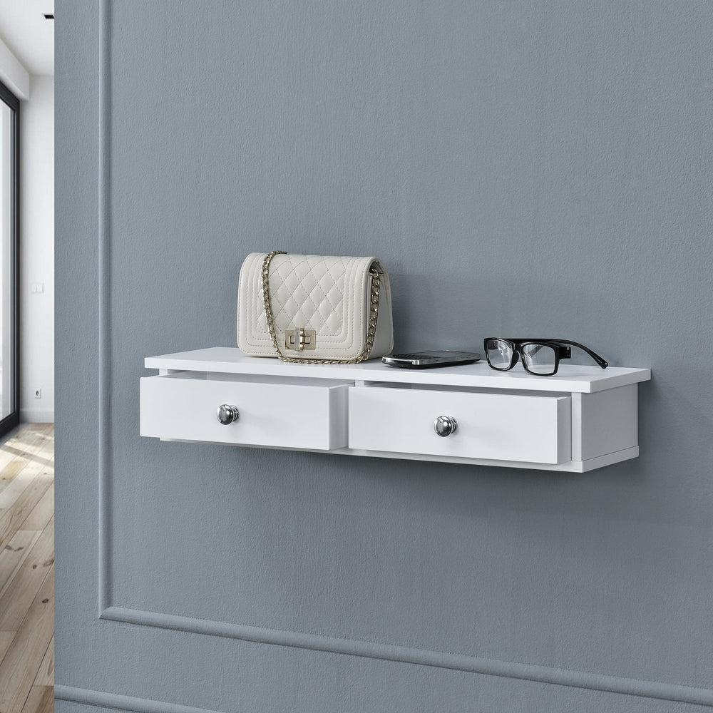 Wandregal Geeste 60x15x10 cm mit 2 Schubladen Weiß [en.casa] - premiumXL