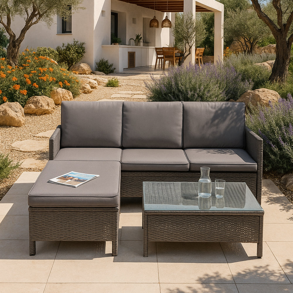 Gartenmöbelset Murcia Rattan 3-tlg. Dunkelgrau/Hellgrau [en.casa]