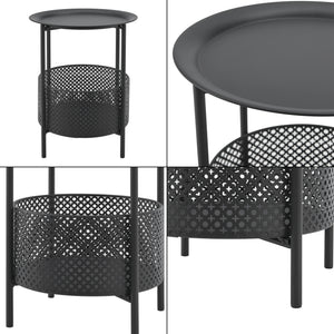 Beistelltisch Kruibeke 46x35cm mit Korb Schwarz [en.casa]