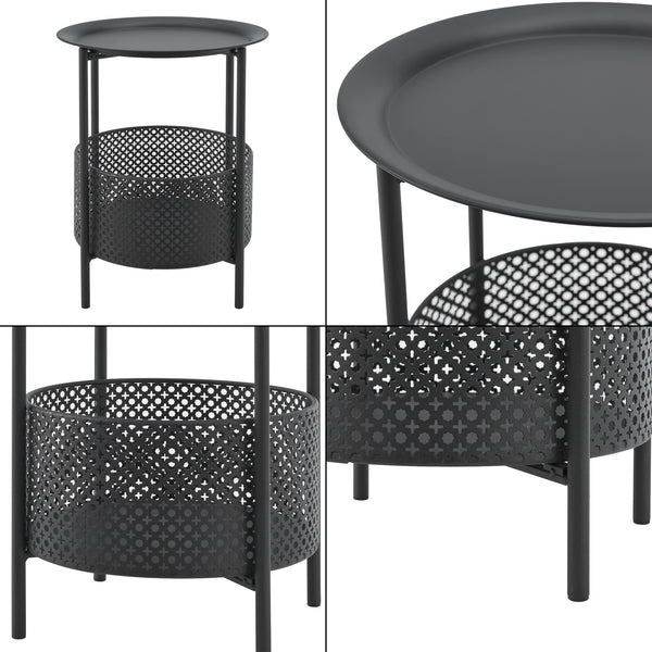 Beistelltisch Kruibeke 46x35cm mit Korb Schwarz [en.casa]