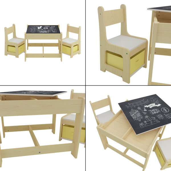 Kindertisch mit 2 Stühlen Irixoa mit Boxen Natur [en.casa]