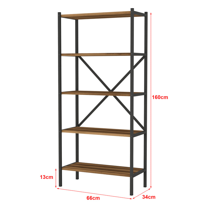 Maßskizze Küchenregal Tomelilla 160x66x34 cm Walnuss/Anthrazit [en.casa]