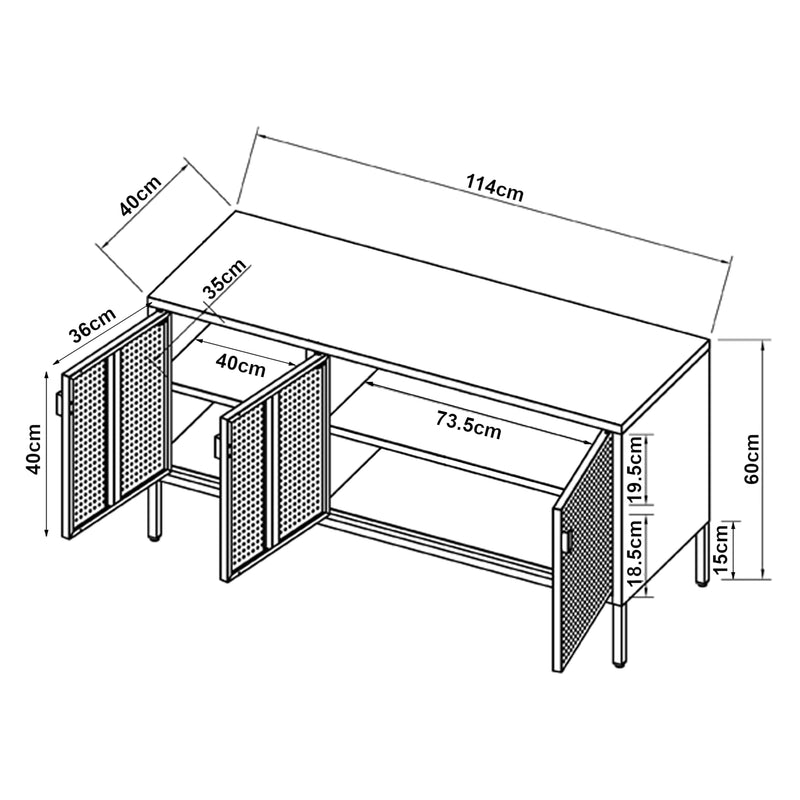 Maßskizze Fernsehschrank Castelli 114 x 40 x 60 cm Stahl [en.casa]