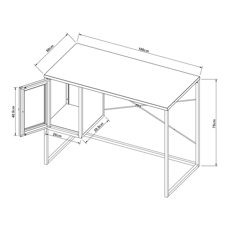 Maßskizze Schreibtisch Sund Stahl 75x100x50 cm Grau [en.casa]