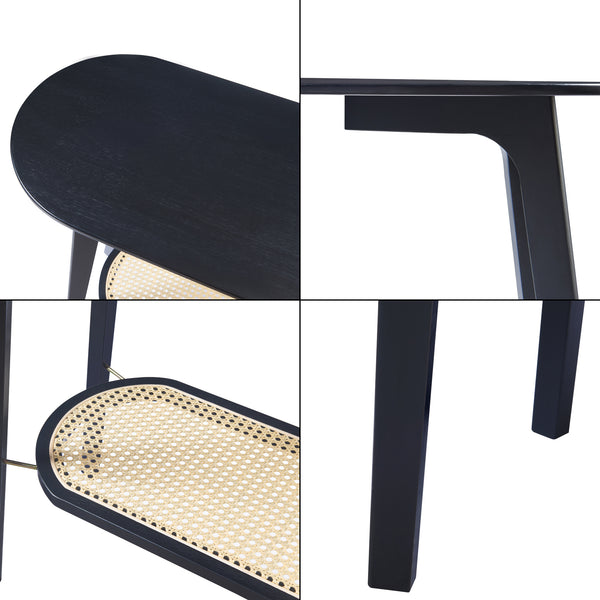 Konsolentisch Taivalkoski 100x35x80 cm Schwarz/Rattanoptik [en.casa]