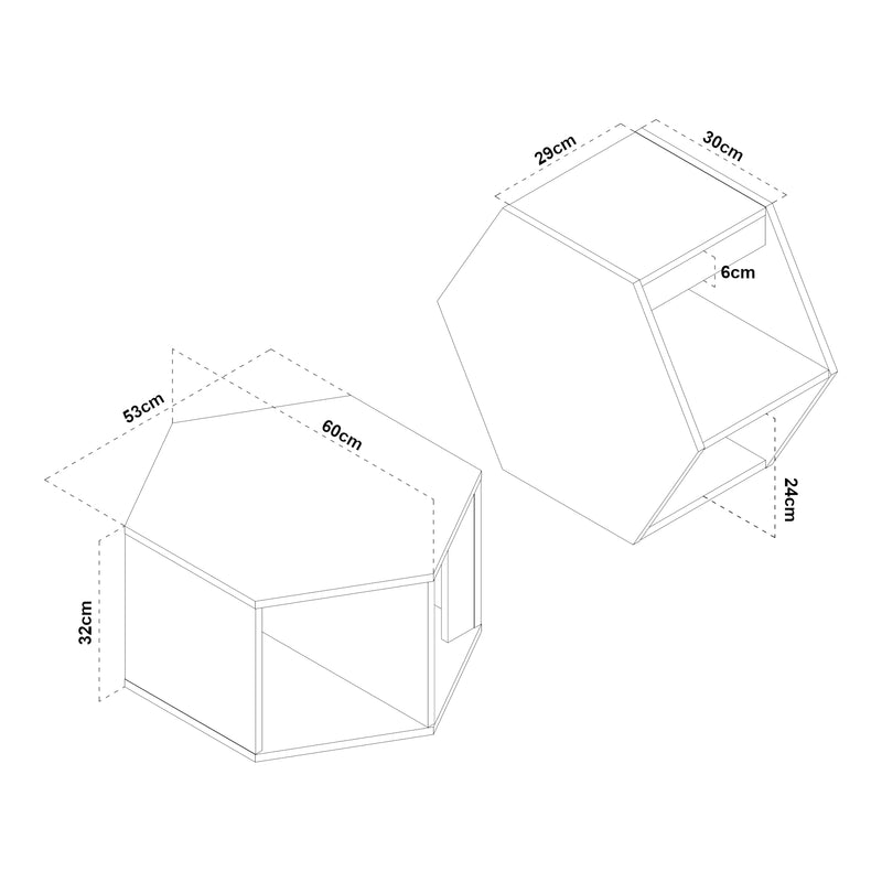 Maßskizze Couchtischset Molde 2-tlg. Schwarz/Walnussoptik [en.casa]