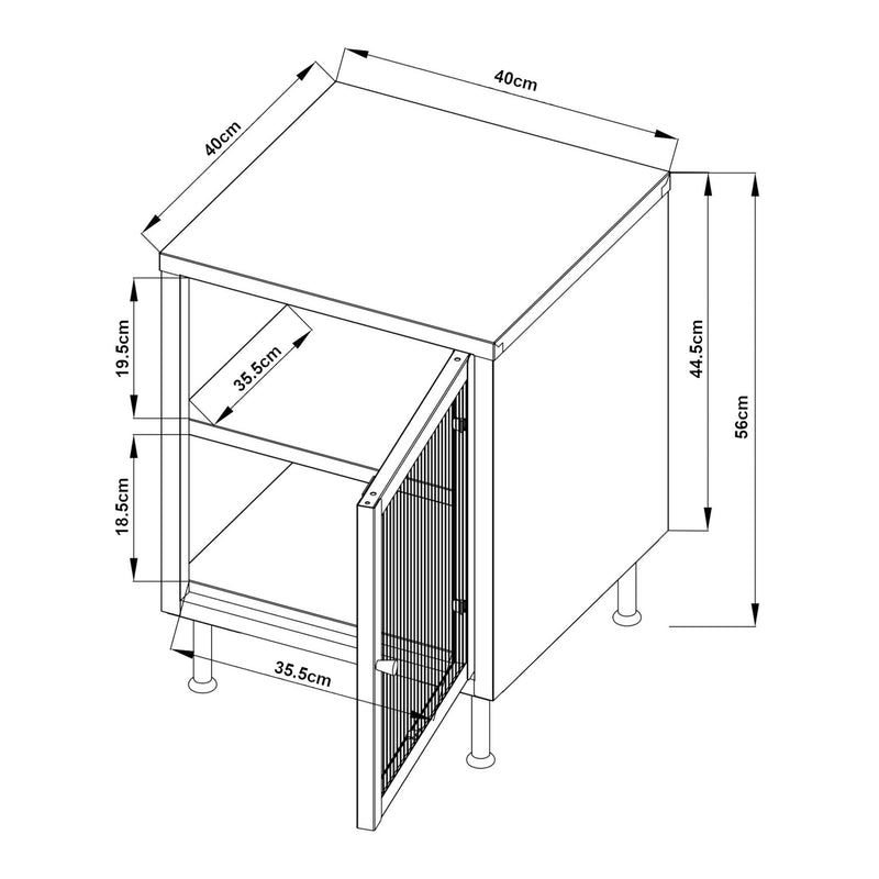 Maßskizze Beistellschrank Lindau 56x40x40 cm Cremeweiß [en.casa]