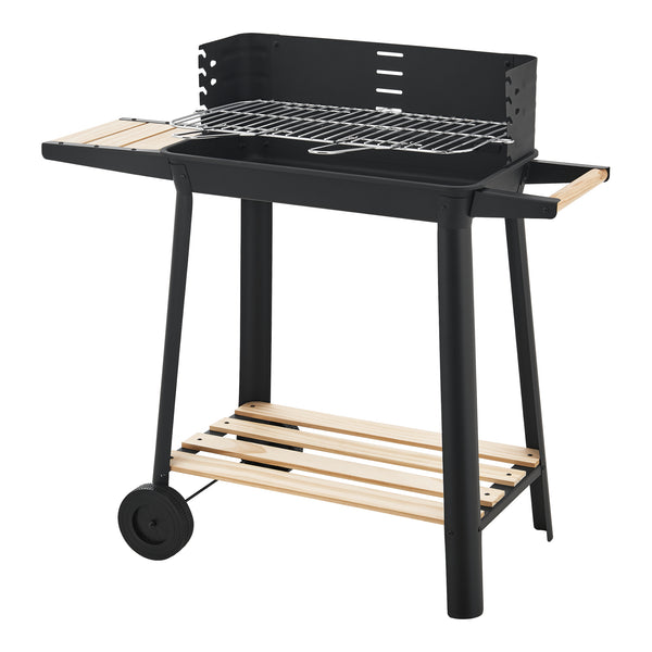 Grillwagen Ari 78x86x30cm Schwarz/Bambus [casa.pro]