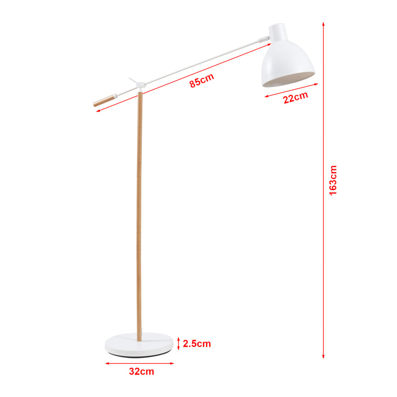 Maßskizze Stehleuchte Banchory Metall 163 cm Holzoptik/Weiß [lux.pro]