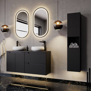 Hochschrank Skelbolu 140x30x25 cm Schwarz [en.casa]