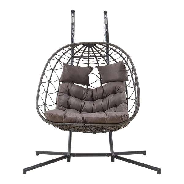 Doppel-Hängesessel Skense mit Gestell 198x156x98 cm Grau [en.casa]
