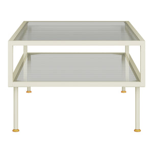 Couchtisch Lindau Stahl mit Glasplatte 100x50x46 cm Cremeweiß [en.casa]