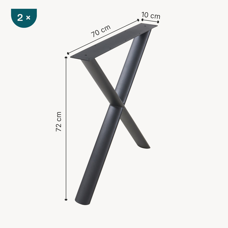 Maßskizze Tischgestell Klixjö 2er-Set Stahl 72x70x10 cm Schwarz [en.casa]