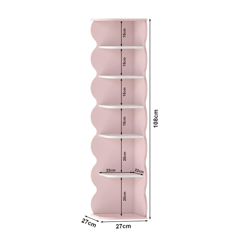 Maßskizze Kinder-Eckregal Vestnes 108x27x27 cm Cotton Candy/Weiß [en.casa]