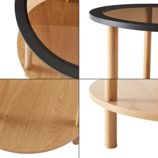 Beistelltisch Latama mit Glasplatte Ø51x45 cm Natur/Schwarz/Bronzeglas [en.casa]