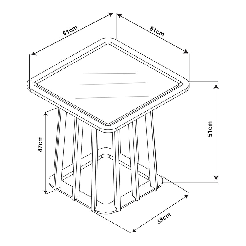 Maßskizze Beistelltisch Burgess 51x51x51 cm Schwarz/Walnussoptik [en.casa]
