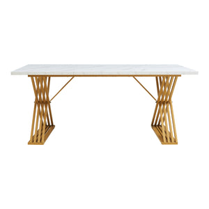 Esstisch Hujaari für 6 Personen Marmoroptik, weiß / Gold [en.casa]