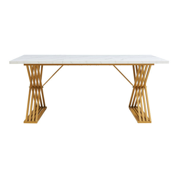 Esstisch Hujaari für 6 Personen Marmoroptik, weiß / Gold [en.casa]