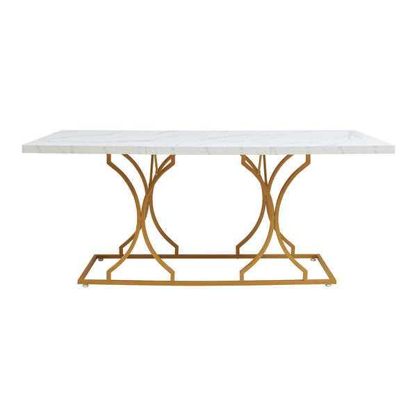 Esstisch Figa für 6 Personen Marmoroptik, weiß / Gold [en.casa]