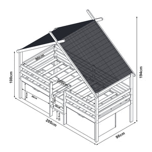 Hausbett Surnadal mit Matratze 90x200 cm Kiefernholz Weiß/Natur [en.casa]